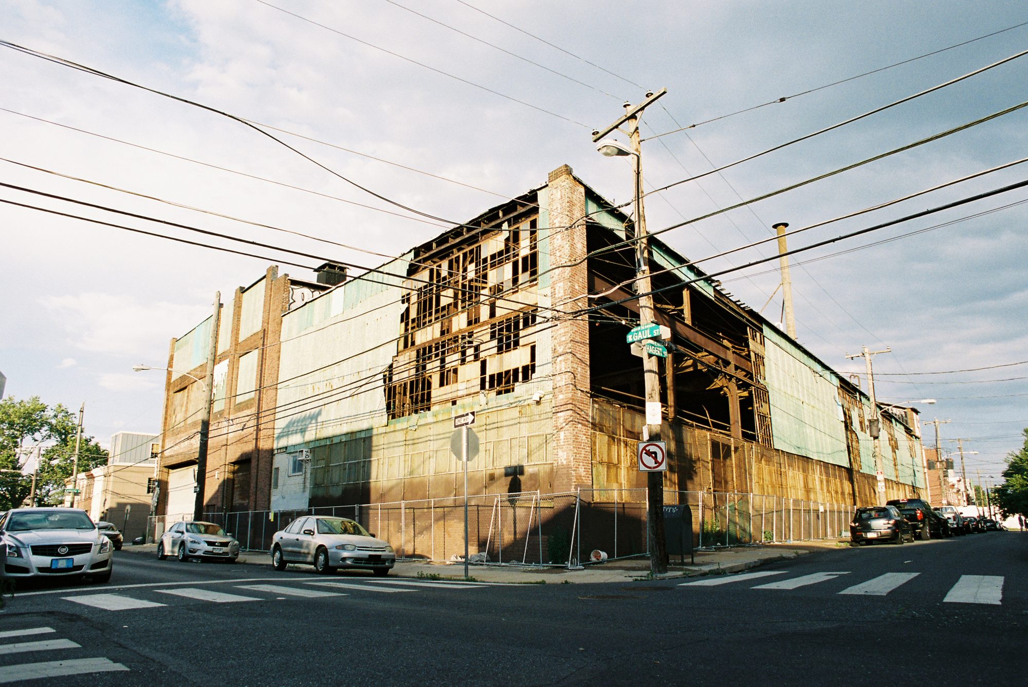 An abandoned factory building on a Philadelphia corner